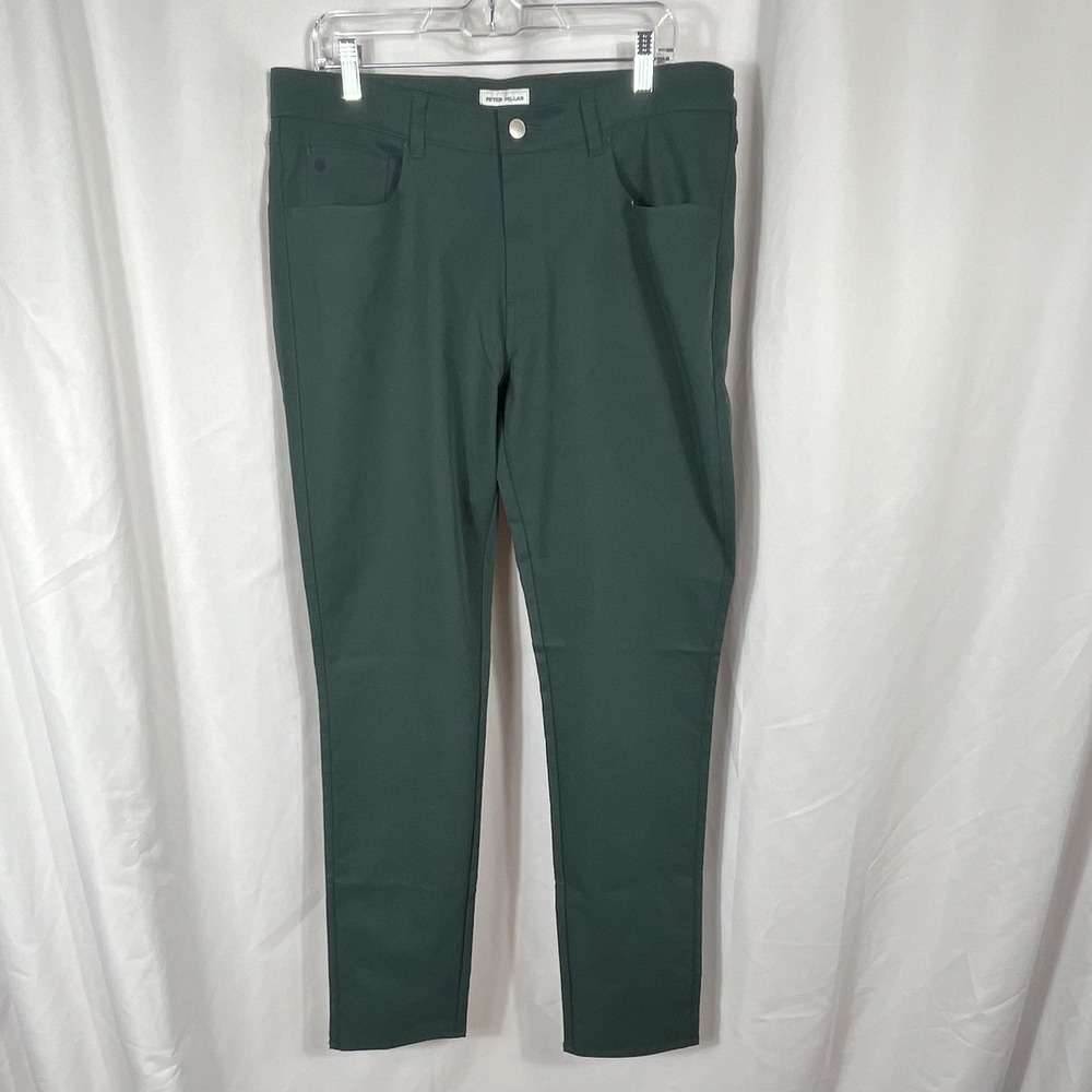 NWT Peter Millar Crown Sport Men's Green Flat Front Pants 35W/34L Classic Fit